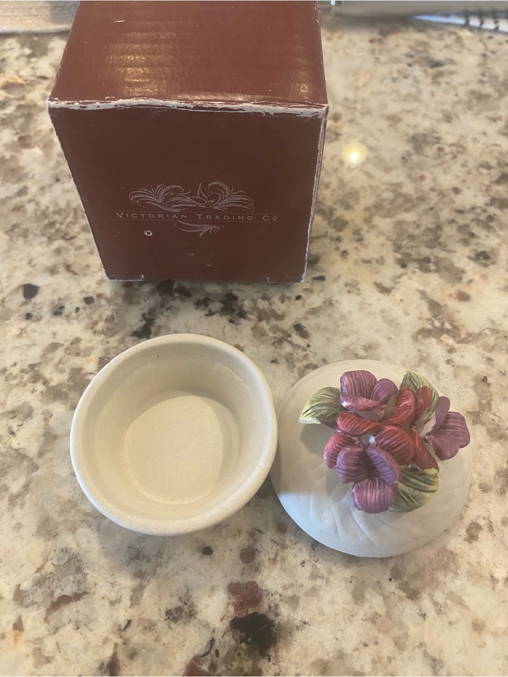 White Floral Trinket Box with Purple Flower Lid